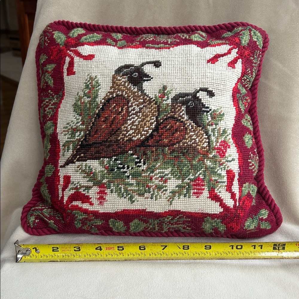Vintage Needlepoint Holiday Pillow - Picture 3 of 3